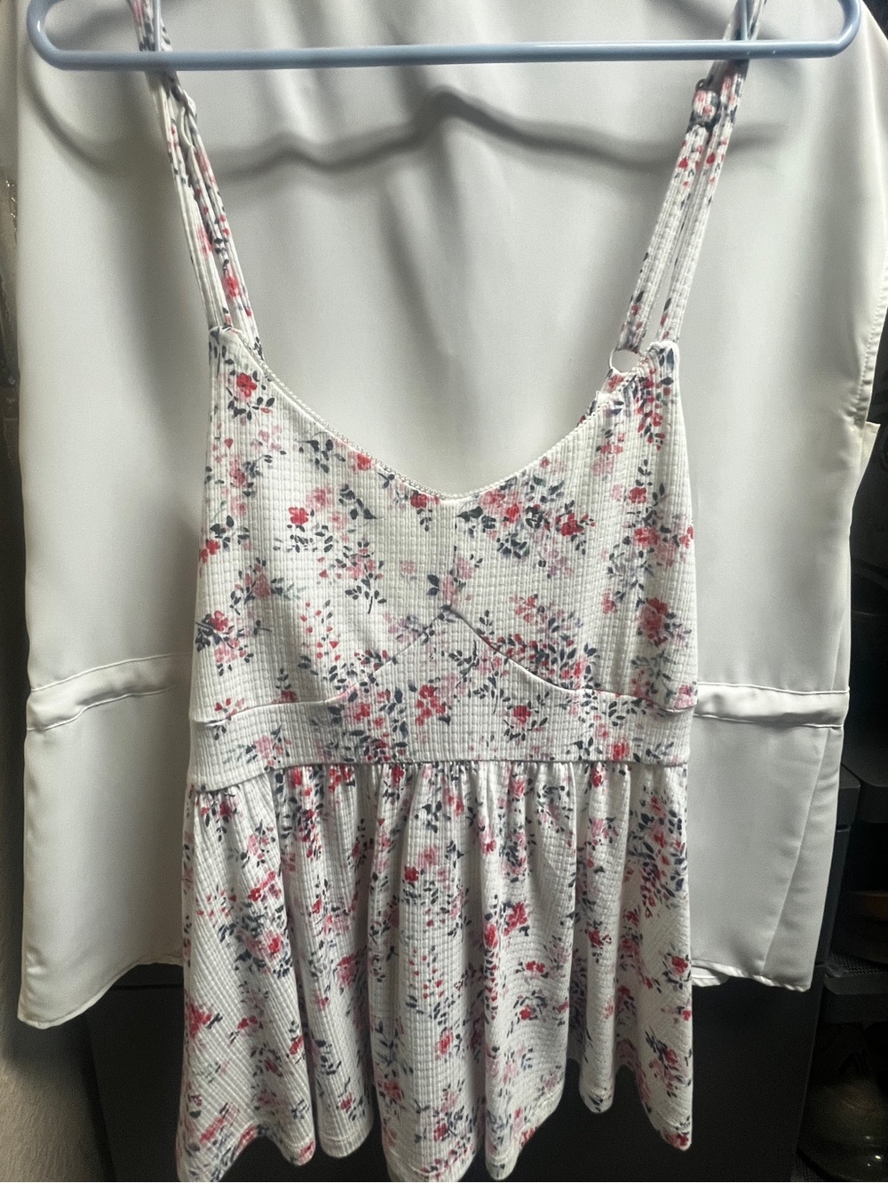 TORRID White Floral Smocked Tank with Pink & Navy Accents